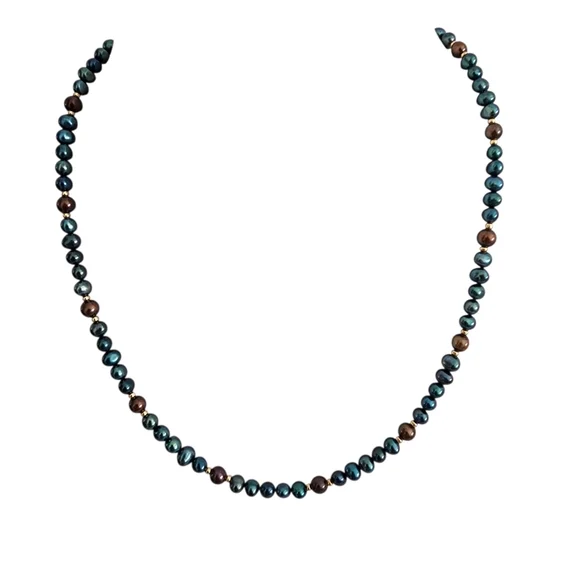 Vintage pearl necklace gold filigree clasp blue brown baby pearls A0215 -Q5 -Q2 - Picture 2 of 16